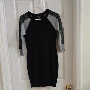 by & by Black Dress with Gray Lace Raglan Sleeves